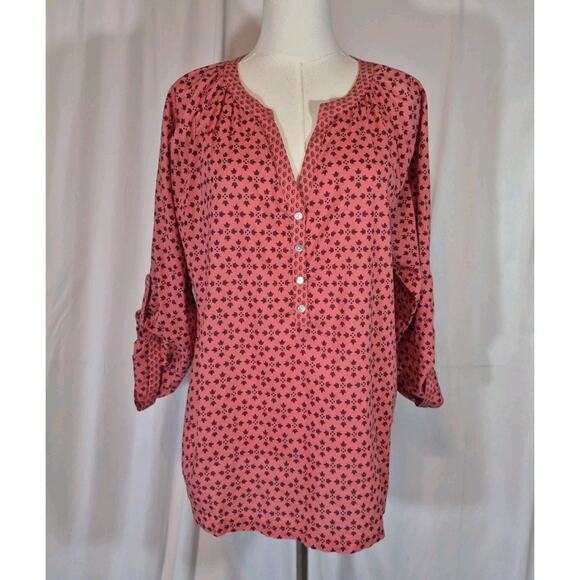 Sundance Tops - Sundance Womens Pink Floral 100% Cotton V-Neck Blouse Top Large
